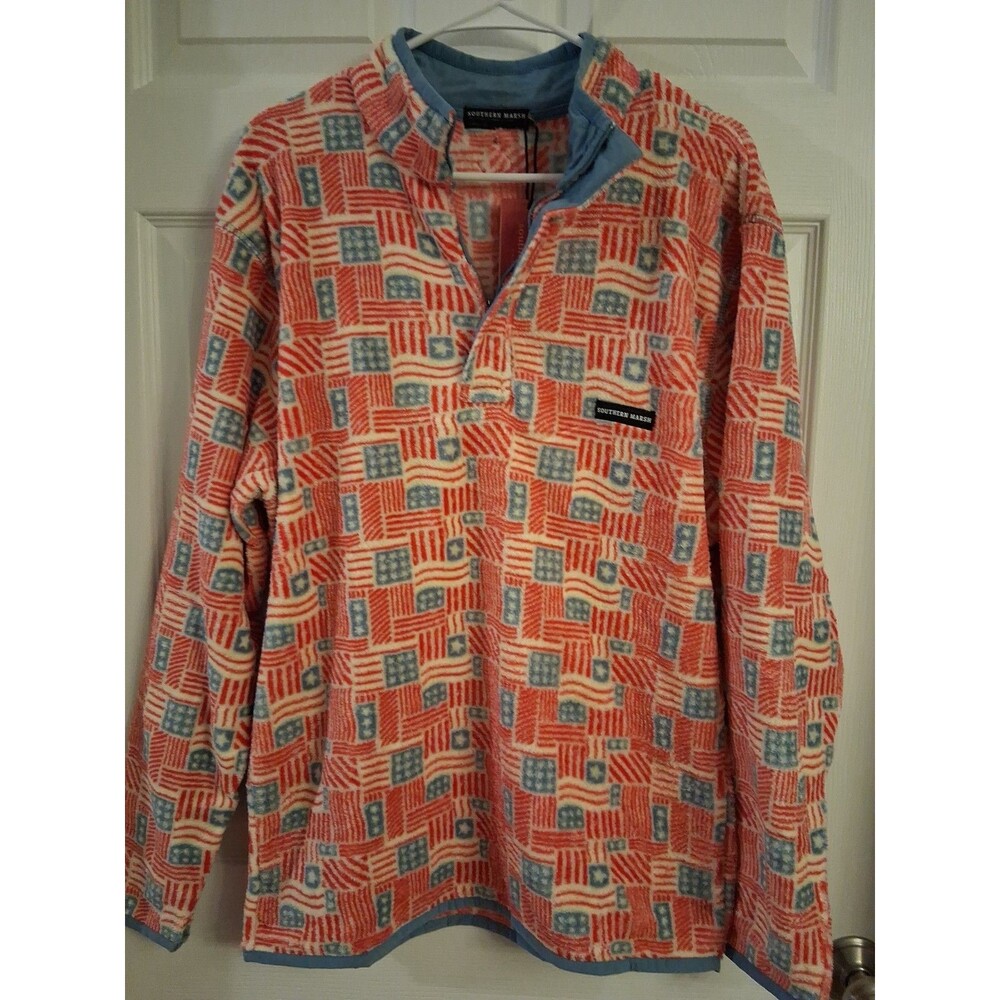 Southern Marsh Star Spangled Men's Fleece 1/4 Zip Pullover Sweater NWT Medium